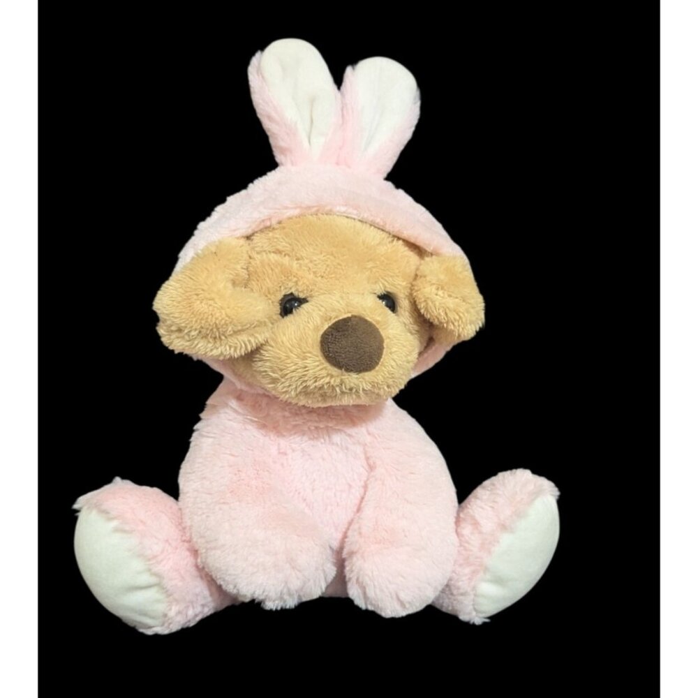 Bee‎ Happy Plush Dog In Pink Bunny Suit stuffed animal toy  10"